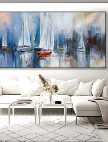  Handgefertigtes OElgemaelde auf Leinwand, Wandkunst, Dekoration, abstrakte Meereslandschaft, Farbe, Segelboot fuer Wohnkultur, gerollt, rahmenlos, ungedehnt
