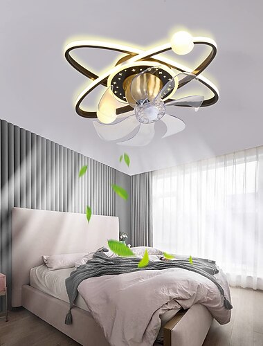 ventilador de teto com cristal de design de círculo regulável de luz 57 cm 6 velocidades de vento ventilador de teto moderno para quarto, aplicativo de sala de estar&amp; controle remoto 110-240v