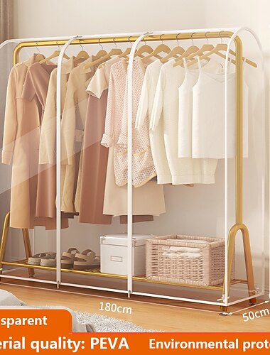 gennemsigtigt tøjstativbetræk støvtæt tøjstativbetræk med lynlås tøjhængende stativbetræk tøjopbevaringsbeskytter vandtæt