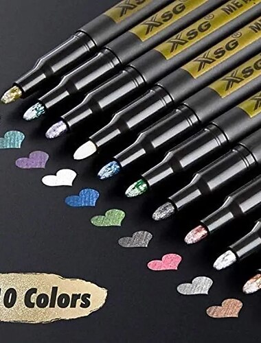 10 levendige kleuren metallic markers - perfect voor het schilderen van rotsen, doe-het-zelf fotoalbums, plakboekambachten en meer!