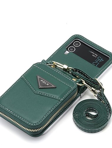 Handy Hülle Handyhüllen Für Samsung Galaxy Z Flip 6 Z Flip 5 Z Flip 4 Z Flip 3 Brieftaschenhülle Tragbar Reisverschluss Kartenfach Einfarbig PC PU-Leder