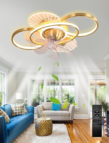 ventilador de techo con luz regulable círculo diseño cristal 62cm 6 velocidades de viento ventilador de techo moderno para dormitorio, aplicación de sala de estar&amp; control remoto 110-240v