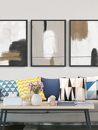 håndmalt kunst oljemaleri abstrakt på lerret bilde moderne nordisk enkel linje for stue hjemmeinnredning uinnrammet