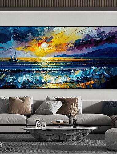 peinture à l'huile faite à la main toile art mural décor original coucher de soleil abstrait vue sur la mer peinture pour la décoration intérieure avec cadre étiré / sans peinture de cadre intérieur
