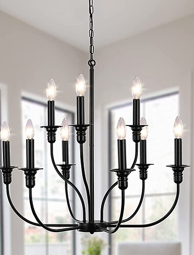 kroonluchter 6-light moderne boerderij kroonluchter smeedijzer klassieke kaars plafond hanglamp armatuur voor eetkamer woonkamer keuken eiland binnenkomst trappenhuis, dia 26" 110-240v