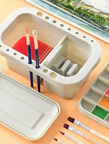 1 Set multifunktionaler 3-in-1-Waschstifteimer mit Stifthalter und Malpalettendeckel, Pinselbecken, Pinselwanne, Waschwerkzeug für Kunstmalerei, Gouache, Aquarell, Acryl, Ölgemälde