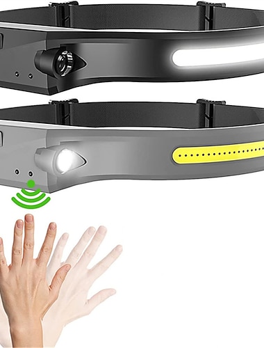 مصباح أمامي قابل لإعادة الشحن للبالغين 2 حزمة مصباح أمامي 230 شعاع قابل لإعادة الشحن لمستشعر حركة الرأس مصباح يدوي عصابة رأس قابل للتعديل للتخييم والركض والتنزه والصيد