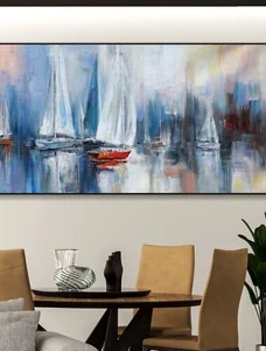  インテリア雑貨 油絵 キャンバス 100％ 手作り 手描き 壁アート 抽象的 海 ヨット 風景 家の装飾 装飾 ロールキャンバスフレームなしストレッチなし