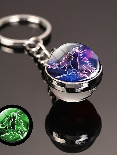 12 konstellation lysende nøglering glaskugle vedhæng stjernetegn nøglering glød i mørket nøgleringholder mænd kvinder fødselsdagsgaver