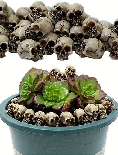 20 sztuk mini czaszki, halloween mała głowa szkieletu doniczka wystrój realistyczne czaszki rzemiosło dekoracje ogrodowe bonsai ozdoby na dziedzińcu