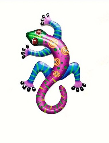 قطعة واحدة من ديكور فني جداري معدني من أبو بريص ثلاثي الأبعاد معلق على الحائط من المعدن لتزيين الحائط في الأماكن المغلقة والهواء الطلق والمكتب والحمام وغرفة النوم وغرفة المعيشة والحديقة 14x21.8 سم /