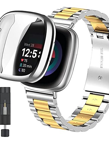 スマートウォッチバンド と互換性があります Fitbit Versa 4 Sense 2 Versa 3 Sense Versa 2 ステンレス スマートウォッチ ストラップ ケース付き 取り外しツール付き メタルクラスプ スポーツバンド 置換 リストバンド