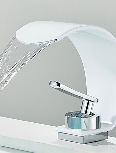 cascade robinet de salle de bain évier mitigeur robinets de lavabo, bec en arc monocommande robinet de salle de bain pont monté avec tuyau froid et chaud noir chrome blanc