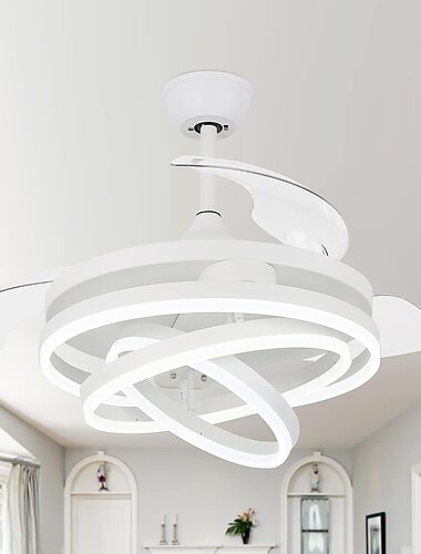 42 '' intrekbare plafondventilatoren met verlichting en afstandsbediening, modern led semi-flush ventilatorlicht, intrekbare geometrische plafondventilator 3 kleuren 6 snelheden slimme hanglamp voor binnen slaapkamer, eetkamer etc