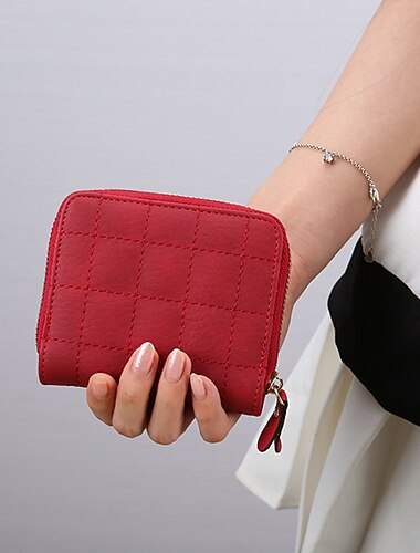 Portefeuilles courts en cuir PU pour femmes sacs à carreaux pour femmes porte-cartes nubuck petit portefeuille à zip avec porte-monnaie pour femmes