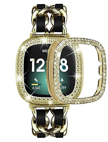 Correa de Smartwatch Compatible con Fitbit Versa 4, Sense 2, Versa 3, Sense Fitbit Versa 2 Versa Lite Acero Inoxidable Reloj inteligente Correa con caso Cierre Metálico Antigolpes Correa Deportiva