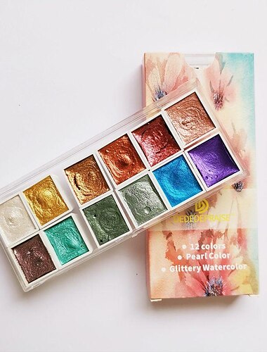 dededepraise metalický akvarel-6/12 barevná sada hvězdný akvarel v přenosné krabičce.diamanty třpytivé pevné akvarely.akvarelové umělecké potřeby pro umělce, studenty a malířské začátečníky, perfektní
