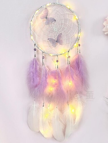 motyl łapacz snów ręcznie robiony prezent hak z piór kwiat dzwonek wietrzny z jednym kółkiem ozdoba wiszące dekoracje ścienne sztuka styl boho 16x65cm/6.2''x25.5''