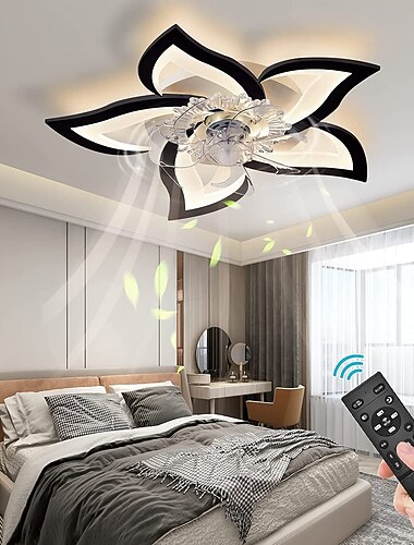 ventilateurs de plafond à led dimmable avec conception de fleur de commande à distance 25,7 "plafonnier encastré à 5 têtes abat-jour en acrylique lustre chambre salon