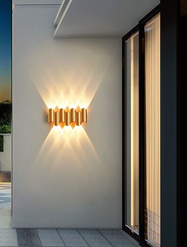 LED Outdoor Wall Lamp Waterproof IP65 3W up/down Lighting Modern Double-Head Curved Wall Sconce Indoor Bedroom Fixture Warm White Light 110-240V