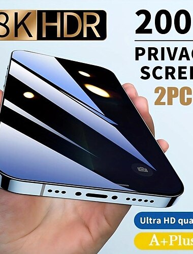 2 Stk. Skjermbeskytter Til Apple iPhone 16 iPhone 15 Pro Max Plus iPhone 14 13 12 11 Pro Max Mini X XR XS Max 8 7 Plus Herdet glass Personvern Anti-Spion 9H hardhet Anti Bubbles Anti-fingeravtrykk 3D