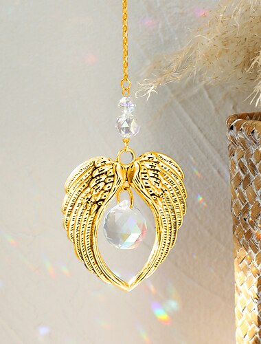 1 stk krystal vindklokke englevinger vedhæng velegnet til bryllupsfest boligdekoration hængende bil hængende ornament solfang fotorekvisitter udendørs indretning