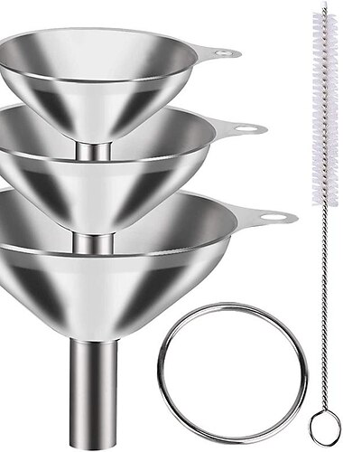 3/5 Stück Edelstahl-Trichter für die Küche, großes, winziges kleines Trichter-Set mit 3 Stück, Metall-Kochpulver-Flaschentrichter in Lebensmittelqualität zum Befüllen von Flaschen, Likör, Wasser,