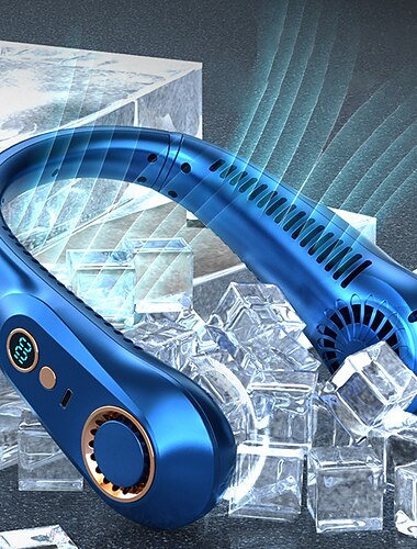 Mini Ventilador Sem Hélice de Pescoço – Arrefecedor de Ar Recarregável por USB com Display Digital Ventilação Portátil para Uso Interno e Externo