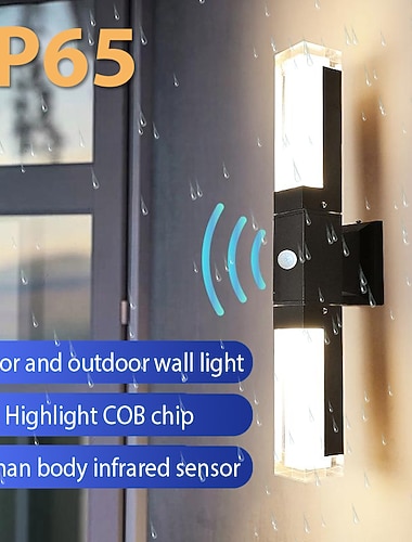 LED-Sensor-Wandleuchte, Wandleuchte für den Außenbereich, Wandleuchten aus schwarzem Metall, Up-Down-Wandleuchten, Wandlaterne aus Aluminium, wasserdichte IP65-Scheinwerfer, Nachtlampen für Veranda, Terrasse, Garten, 85–265 V