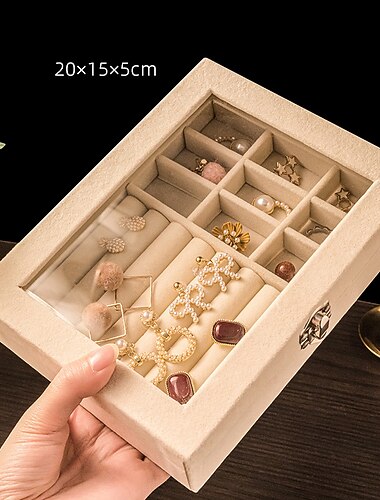 1 stk stor kapasitet fløyels smykkeskrin nye ringer halskjeder øredobber øredobber oppbevaringsboks high-end sense organiseringsboks støvtett boks