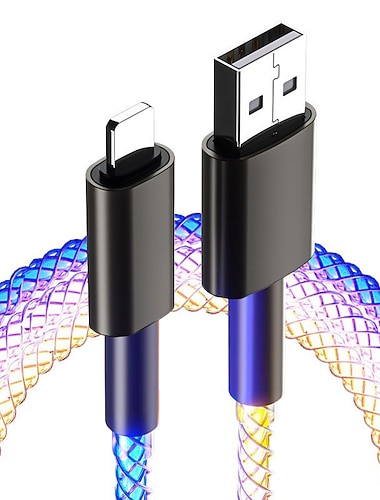 carregamento rápido cabo rgb 100w luz de respiração 66w tipo c usb c cabo de dados para iphone samsung android micro 30w cabo de carregamento rápido