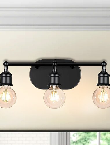 モダンなブラックの化粧台照明セット - 鏡、キッチン、ベッドルーム、リビングルーム用の3ライトバスルーム壁取り付け用燭台