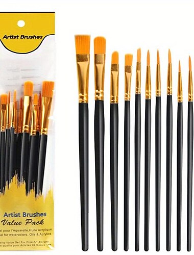 10 db-os professzionális művész ecsetkészlet - tökéletes akrilhoz, olajhoz, akvarellhez & vászonfestés - ideális gyerekeknek & szakemberek!