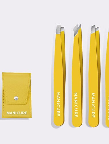 4 stk profesjonell presisjonspinsett med skrå og spiss spiss øyenbrynsplukkerverktøy for inngrodd hår, hårfjerningspinsett med lær