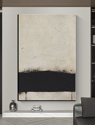 pintura al óleo pintada a mano hecha a mano pared beige y negro pintura al óleo abstracta pintura acrílica original sobre lienzo arte minimalista moderno para la decoración del dormitorio lienzo