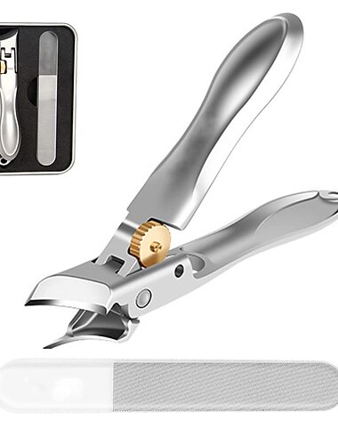 coupe-ongles, coupe-ongles en acier au molybdène vanadium super tranchant pour ongles épais, large ouverture de la mâchoire sans éclaboussures coupe-ongles long manche avec lime attrape (plate)