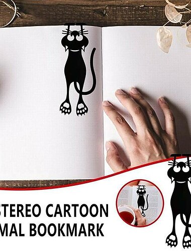 1 個黒猫プラスチックブックマーク封筒サイン中空アウトミニ 3D 動物ブックマーク、新学期ギフト