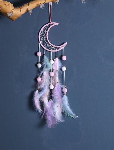 1ks lapač snů, kočičí hvězda měsíc vzor korálky peříčka lapač snů, závěsná bytová dekorace závěsná ozdoba do dětského pokoje