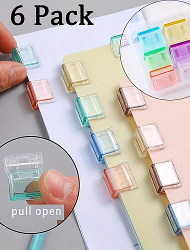 clip a clam clip per raccoglitori da 6 pezzi piccola clip a spinta multifunzionale trasparente per il fissaggio di carta da scrivania ufficio a casa scuola, regalo di ritorno a scuola