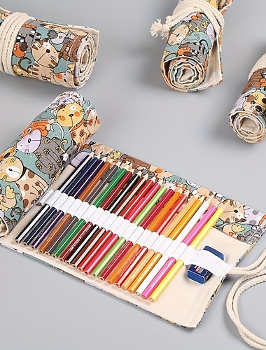 1 bolsa de rollo de lápiz 12/24/36/48/72/108 agujeros caja de lápiz de rollo de arte bolsa de embalaje de lápiz exquisita bolsa de almacenamiento de papelería para estudiantes útiles escolares,
