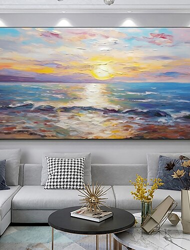 手作り油絵キャンバス壁アート装飾抽象日没海景絵画家の装飾用ロールフレームレス未延伸絵画