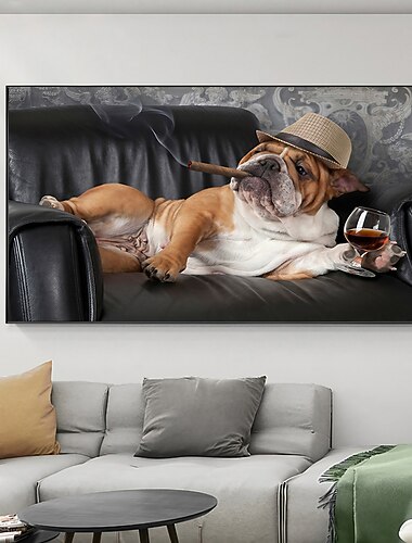 buldog palenie cygar artystyczny obraz na płótnie w ścianie plakaty i druki ze zwierzętami obraz ścienny do salonu wystrój domu