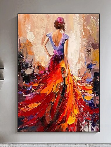 Peinture à l'huile Hang-peint Peint à la main Verticale Abstrait Personnage Moderne Toile roulée (sans cadre)