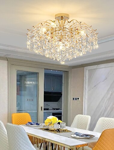 נברשות לד יוקרה מודרנית, 42/50/60/80 ס"מ 6/6/12/14 קריסטל זהב בהיר לפנים הבית מטבח חדר שינה ברזל אמנות עץ ענף מנורת מנורת יצירתית אור לבן חם 110-240v