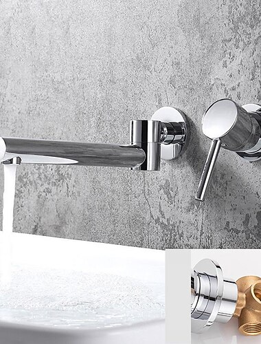 skjult vægmonteret badeværelsesarmatur håndvask blandingsbatterier, drejeligt vaskerumsbeholder enkeltgrebshane med kold og varm slange