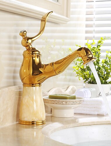 traditionell badrumsblandare utdragbar tvättställsblandare kort/hög, vintage kärlkranar i mässing keramiskt enkelhandtag, med kall och varm slang