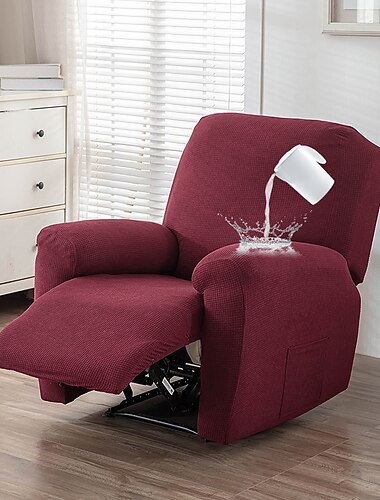 撥水リクライニングカバー バーガンディ リクライニングソファカバー 1人掛けアームチェア ソファスリップカバー サイドポケット付き 猫の引っかき傷防止家具プロテクター 子供、ペット、犬、猫用