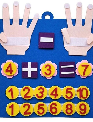 Brinquedos matemáticos com números de dedo de feltro infantil, crianças contando placa educacional de aprendizagem precoce, para presente de auxílio de ensino infantil para crianças, material de