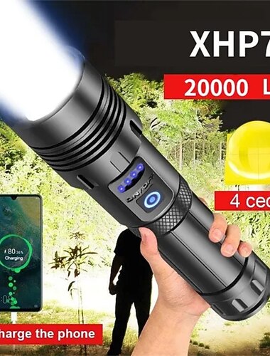 P70 أضواء فلاش يدوية ضد الماء LED بواعث أوتوماتيكي إضاءة الوضع مع كابل USB ضد الماء تصميم جديد سهل الحمل مضاعف التخييم / التنزه / الكهوف استخدام اليومي الصيد أسود