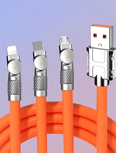 120w 3 i 1 supersnabb laddningskabel micro usb typ c gaming180° roterande datakabel för huawei smart telefon silikonkabel